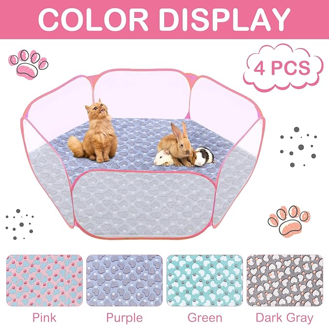 Preboun 4 Pcs 47 in Guinea Pig Playpen Pad Waterproof Hexagon Mat Reusable Dog Playpen Liner for Small Animal Rabbit Cage Tent Pee Pad Washable Yard Fence(Heart)