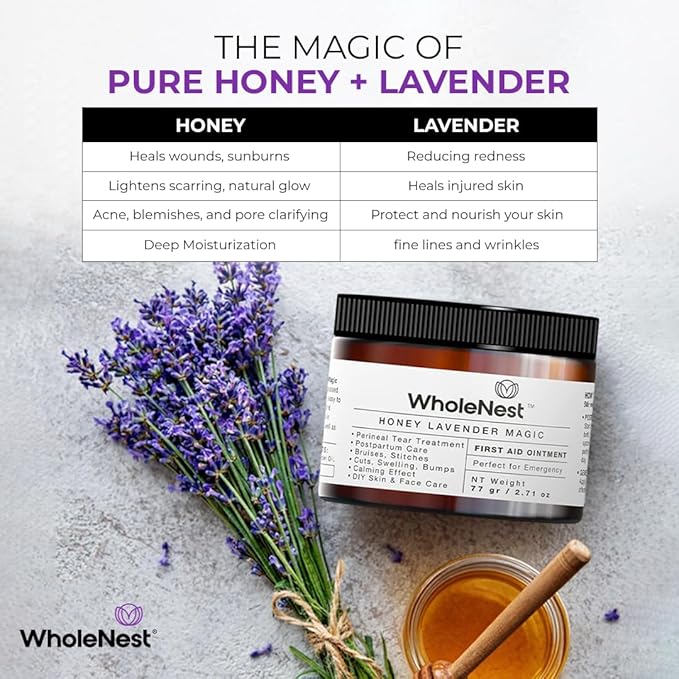 Honey Lavender Perineal Balm | Multi-Purpose Natural Healing Balm | Ideal for Postpartum, Kitchen Burns, Ingrown Toenails & After-Birth Recovery | Gentle Botanical Family Care – 2.71 oz