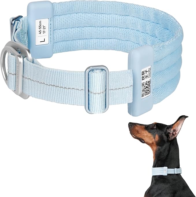 Ultra Comfort Dog Collar Soft Padded Adjustable Nylon Collar QR Code Anti-Lost Comfortable Cozy Dog Collar with Durable Aluminum Alloy Buckle for Small to Large Dogs (Sierra Blue, L)