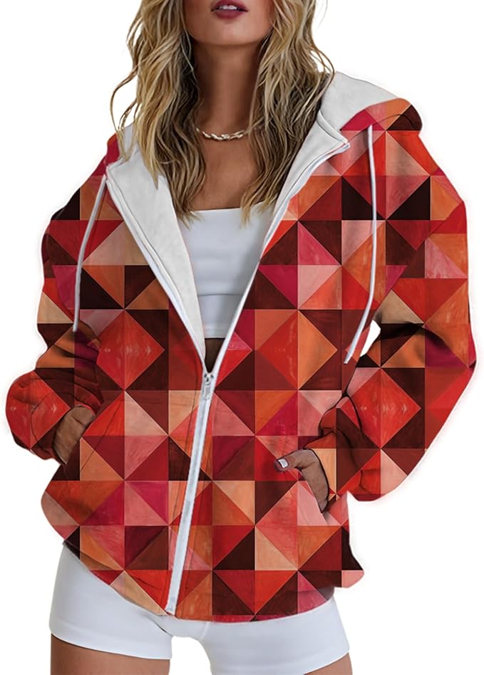 Hoodies for Women Zip Up Long Sleeve Hoodied Sweatshirt with Pockets Retro Graphic Women's Sweatshirt Trendy