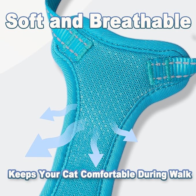 Cat Harness and Leash Set Escape Proof for Kitten Walking, Soft Adjustable Top Handle Vest Harnesses for Cats, Easy Control Breathable Reflective Small Medium Large, Blue,XXS