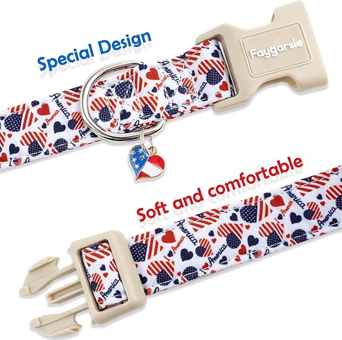 Faygarsle Patriotic American Flag Dog Collar Red White Blue Pattern Summer Design for Small Medium Large Dogs M