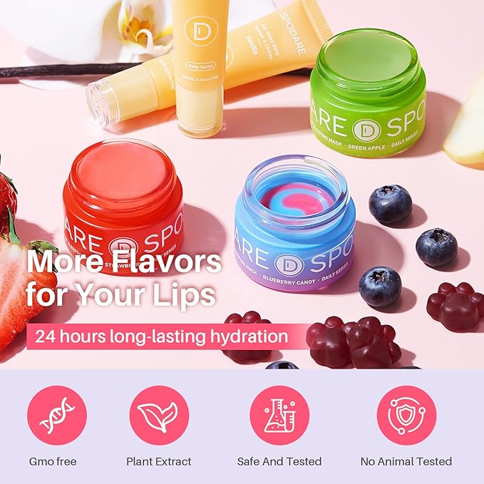 Blueberry Lip Mask Overnight, Swirl Lip Sleeping Mask for Dry Cracked Lips Care, Dual-Color Lips Balm for Nourishing and Softening Lips and Reduce Fine Lines