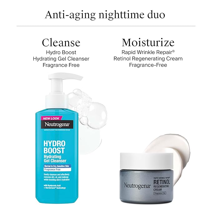 Neutrogena Rapid Wrinkle Repair, Retinol Face Moisturizer, Daily Anti-Aging Neck & Face Cream with Hyaluronic Acid, Retinol Cream, Fragrance-Free, Fades Fine Lines, Wrinkles and Dark Spots, 1.7 oz