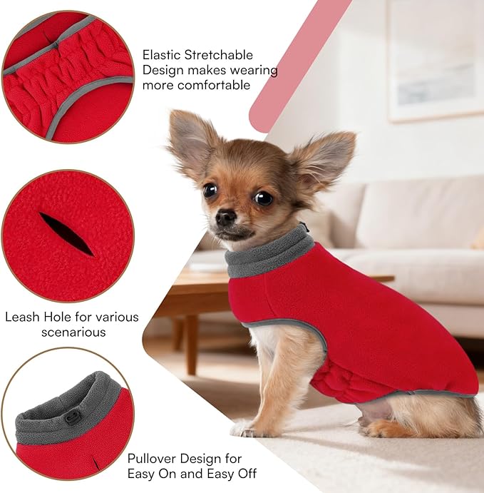 Queenmore Dog Sweater,Soft Fleece Vest Pullover Dogs Jacket with Elastic Stretchable,Warm Winter Dog Coats Cold Weather Doggy Dachshund Sweaters for Small Dogs Cats Boy or Girl (Red, XL)
