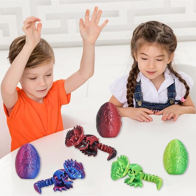 4PCS 3D Printed Dinosaur Animal Egg Set,Crystal Dinosaur Animals Egg Fidget Toy withDinosaur Inside Easter Halloween for Kids (4 Pcs Dinosaur)