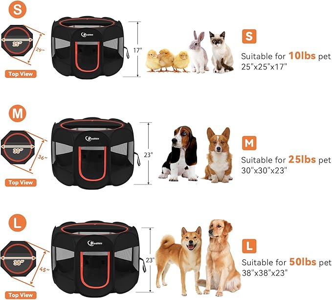 Dog Playpen, Puppy Pet Playpens Indoor for Medium Dogs Tent Crates Cage Indoor/Outdoor, Portable Pop Up Dog Kennel Playpen with Carrying Case for Dogs/Cats/Rabbits, Black