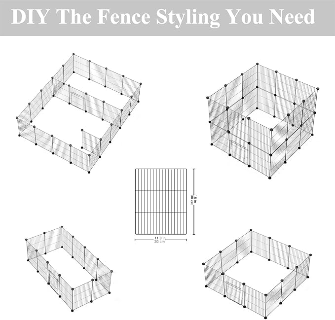 DIY Small Animal Playpen, Pet Playpen, Guinea Pig Cages, Rabbit Playpen, Dog Puppy Playpen, Indoor Metal Wire Yard Fence, 15 X 12 Inch, 12 Panels, Black