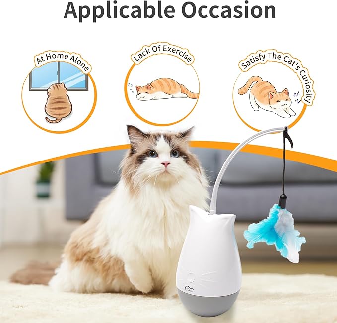 DOEL Interactive Cat Toys for Bored Indoor Adults Cats with 2 Models, Rechargeable Automatic Feather Kitten Toy, Tumbler Design, Electric Exercise Gift, Moving Stimulation to Chase and Hunting
