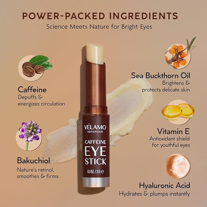 VELAMO ADVANCED Caffeine & Retinol Eye Stick Duo: Energizing & Renewing AM/PM Under Eye Balms for Dark Circles, Puffiness & Wrinkles - Travel Essentials, Portable & Perfect for On-the-go Use