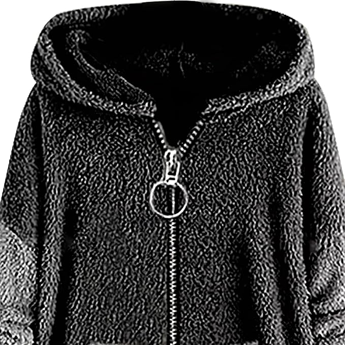 Akivide Women's Oversized Zip Up Sherpa Hoodie Fuzzy Fleece Jacket Cat Kitty Print Lightweight Faux Shearling A Line Coat