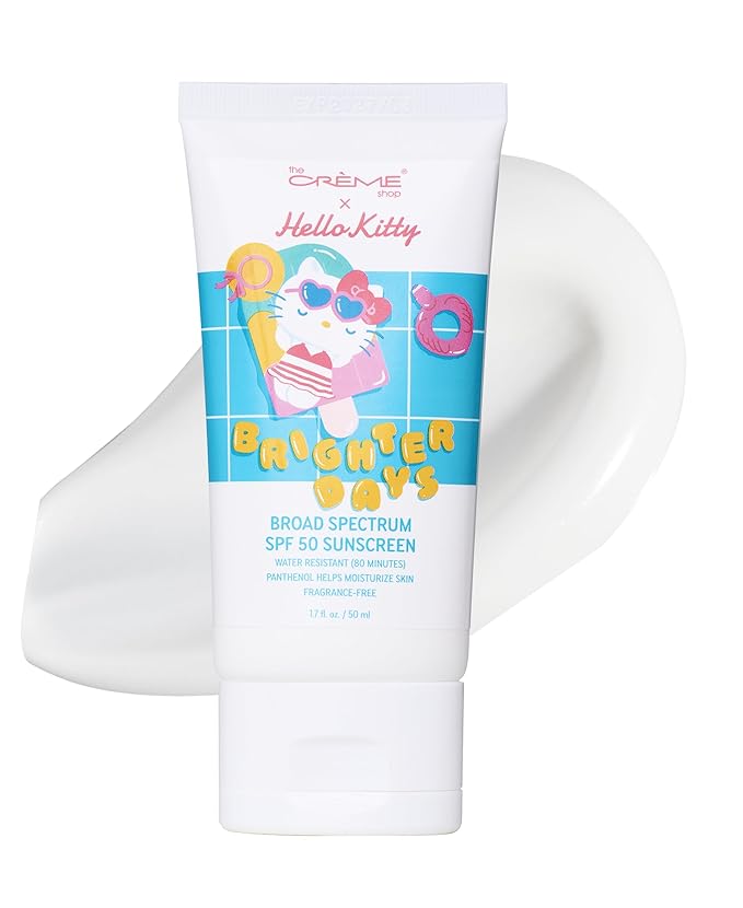 The Crème Shop x Hello Kitty Brighter Days Broad Spectrum SPF 50 Sunscreen for Face and Body- Moisturizing Formula, Water Resistant, No Fragrance, No White Cast, Korean Skin Care (1.69 fl oz)