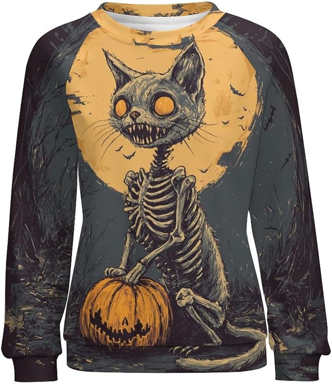 Halloween Sweatshirts for Women Black Cat Print Pullover Crewneck Oversized 2024 Fall Fashion Casual Warm Shirt