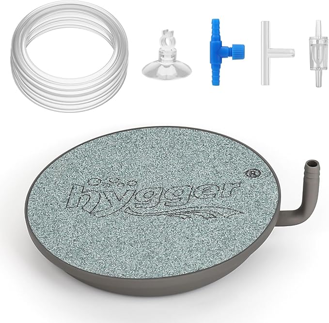 hygger Aquarium Air Stone, 1.5 Inch Fish Tank Bubbler Stone Kit Makes Super Tiny Bubbles, Ultra-High Dissolved Airstone with Stainless Steel Base Aquarium Fish Tank and Hydroponic