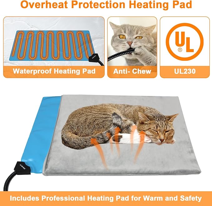 Indestructible Heated Cat House for Outside Cats Winter,Weatherproof & Insulated & Elevated Feral Cat House with Escape Door, Outdoor Indoor Cat Shelter for Stray Barn Cat 17.7×14.9×17.5