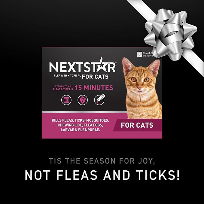 NEXTSTAR Flea and Tick Prevention for Cats, Repellent and Control, Fast Acting Waterproof Topical Drops, Flea Prevention for Cats Over 3.5 lbs, 3 Monthly Doses