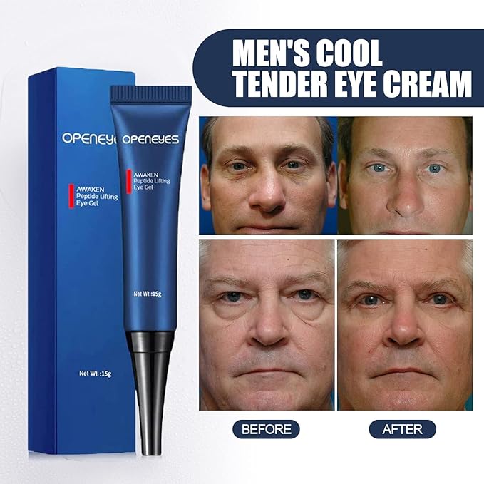 AKARY Awaken Peptide Depuffing Eye Gel, Lifts Firming Eye Tightener, Men's Moisturizing Eye Cream Hydrating Gel Smooths Under Eyes for Dark Circles, Puffiness, Fine Lines & Bags
