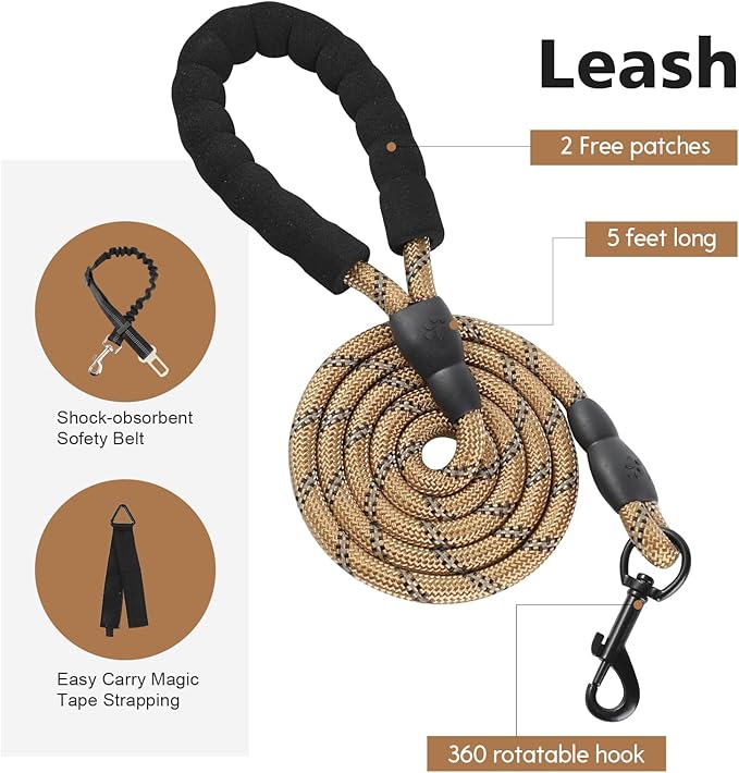 No Pull Tactical Dog Harness for Large Dogs, Escape Proof Molle Dog Vest Harness and Leash Set, Adjustable Military Service Dog Harness with Handle for Medium Large Dogs(Brown, XL)