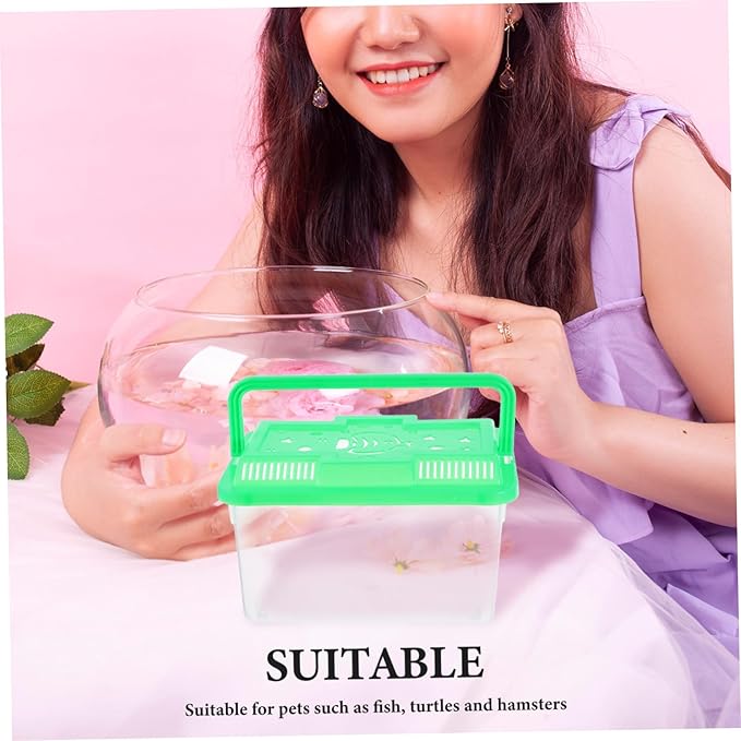 YARNOW Portable Mini Plastic Fish Tank Clear Terrarium for Betta Fish Turtles and Reptiles Stylish Handheld Aquarium with Design for Pet Care and Observation