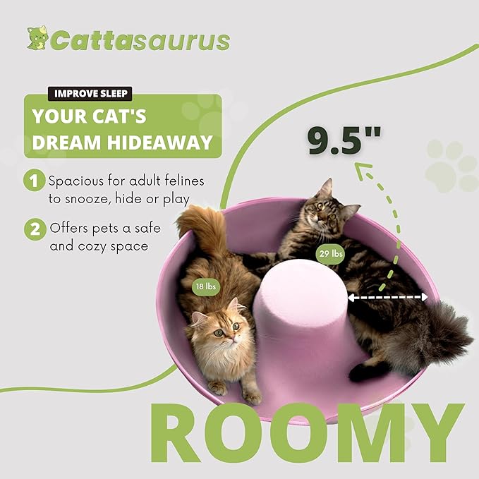Cattasaurus Peekaboo Cat Cave Donut for Multiple & Large Cats up to 30-45 lbs, 3-in-1 Self Warming Cat Bed, Tunnel & Scratcher for Indoor Cats, Washable & Detachable Small Dog Bed (Pink, Jumbo)