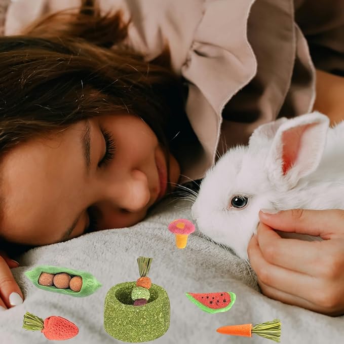 Bskllrgo] 37 - Piece Rabbit Chew Toy Set - Apple Sticks, Sweet Bamboo, Timothy Hay Sticks & Balls, Feeding Bowl & More | Natural Teething & Gnawing for Bunnies, Guinea Pigs