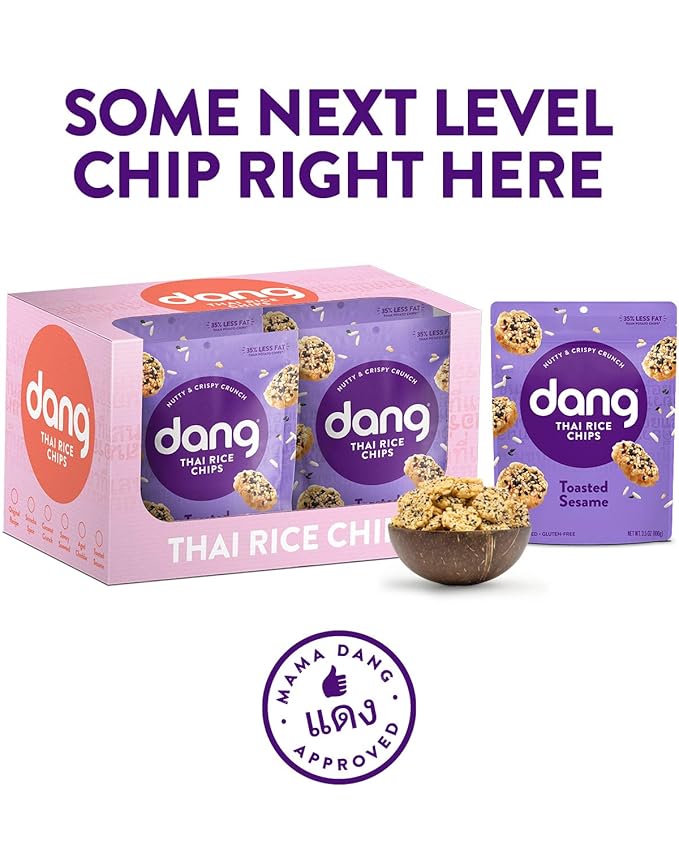 Dang Thai Rice Chips | Toasted Sesame | 12 Pack | Vegan, Gluten Free, Non GMO Rice Crisps, Healthy Snacks Made with Whole Foods | 3.5 Oz Resealable Bags