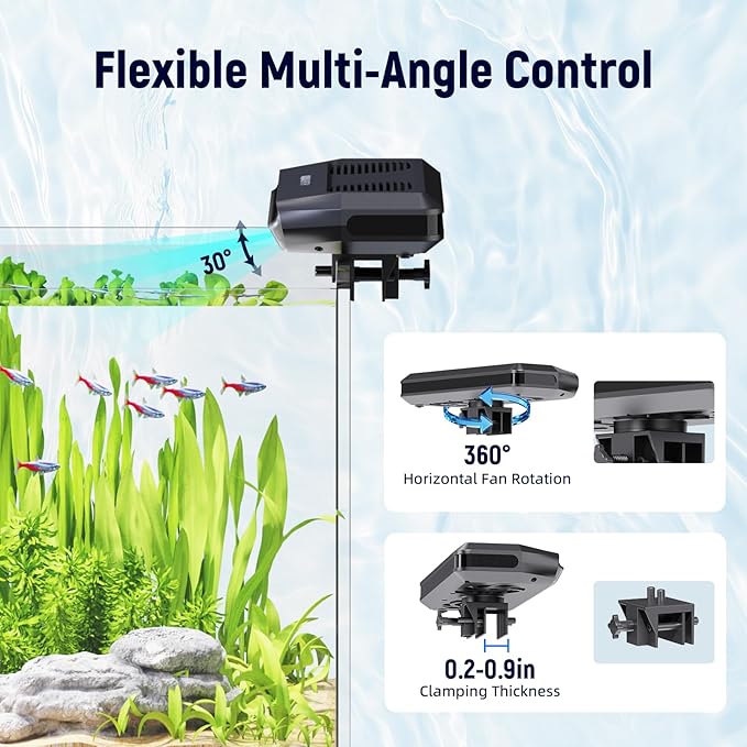 Aquarium Fan,Ultra-Quiet Fish Tank Cooler,More Powerful,Cooling Effect 3-7℉ with 3 Speed Modes Adjustable Applicable Aquariums with or Without Edges, for Axolotl Seawater Freshwater Coral Grass Tank