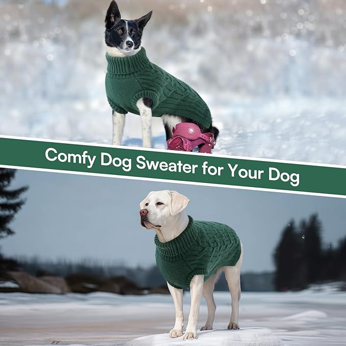 Queenmore Dog Sweater for Medium Dogs Girls Boys,Classic Turtleneck Thick Warm Dog Sweaters,Cold Weather Cable Knitwear,Sleeveless Medium Doggy Dachshund Sweaters for Dogs Cats Boy or Girl(Green,M)