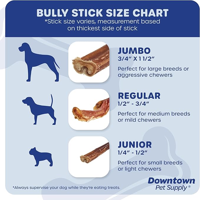 Downtown Pet Supply USA-Made 6", 3 Lb. Jumbo Bully Sticks for Large Dogs - Rawhide Free Dog Chews Long Lasting and Non-Splintering - Single Ingredient, Low Odor Bully Sticks for Medium Dogs