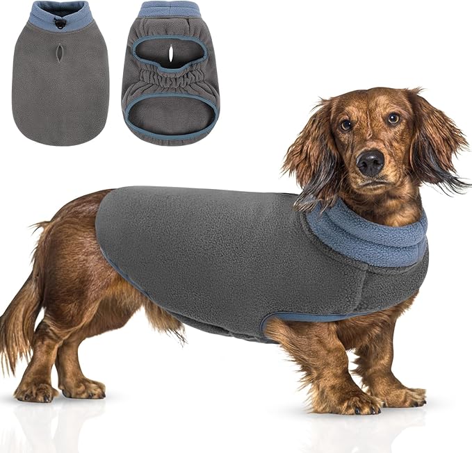 Queenmore Dog Sweater,Soft Fleece Vest Pullover Dogs Jacket with Elastic Stretchable,Warm Winter Dog Coats Cold Weather Doggy Dachshund Sweaters for Small Dogs Cats Boy or Girl (Grey, L)