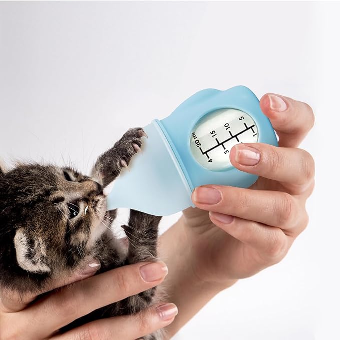 Ergonomic Pet Nursing Bottle,Puppy Bottles for Nursing Puppy Milk - 20ml Slow Flow Kitten Bottle Feeding kit for Newborn Kittens/Puppies/Small Animals, Easy-Clean Silicone Feeder (‌Blue‌)