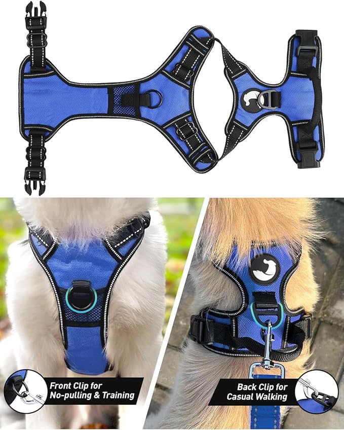 Joytale No Pull Dog Harness for Large Dogs, Reflective Pet Vest with Front Clip, Adjustable Soft Padded Harnesses with Easy Control Handle for Training and Walking, Navy Blue, L