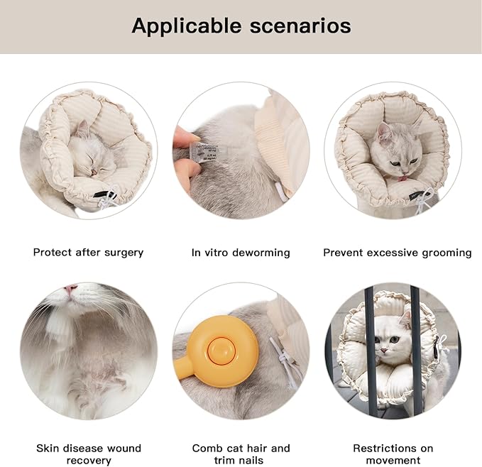 H HIDREAM Soft Cat Cone Collar， Cute Adjustable Cat Recovery Collar，Elizabethan e Collar That can Protect Head and Foot Wounds，Egg White All-Season Style