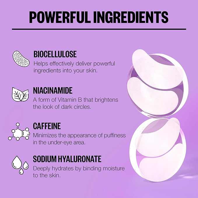 PEACE OUT Skincare Puffy Eyes Under Eye Patches, Biocellulose Eye Masks with Caffeine and Niacinamide for Under Eye Puffiness and Tired Eyes, 6 Pairs