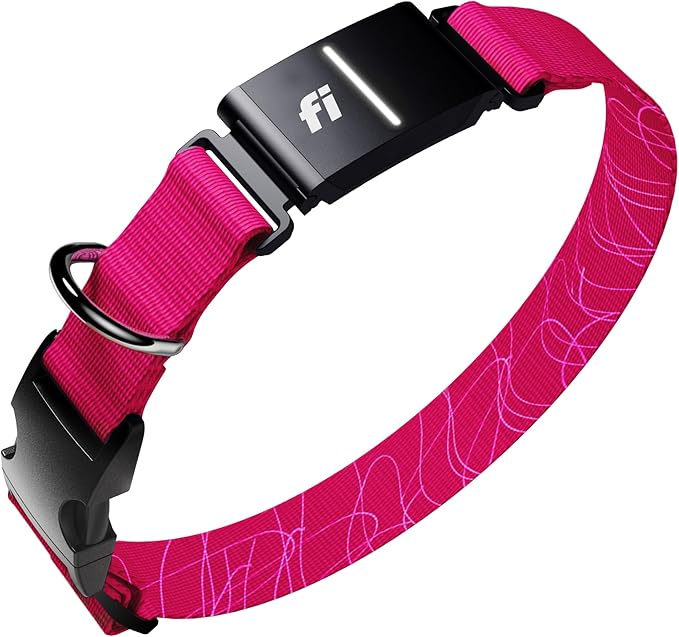 New Fi Series 3+ Smart Dog Tracker Collar [12 Month Membership Included] GPS Tracker for Dogs with Health & Behavior Monitoring, Escape Alerts, Waterproof, LED, Apple Watch Compatible (Pink, Medium)