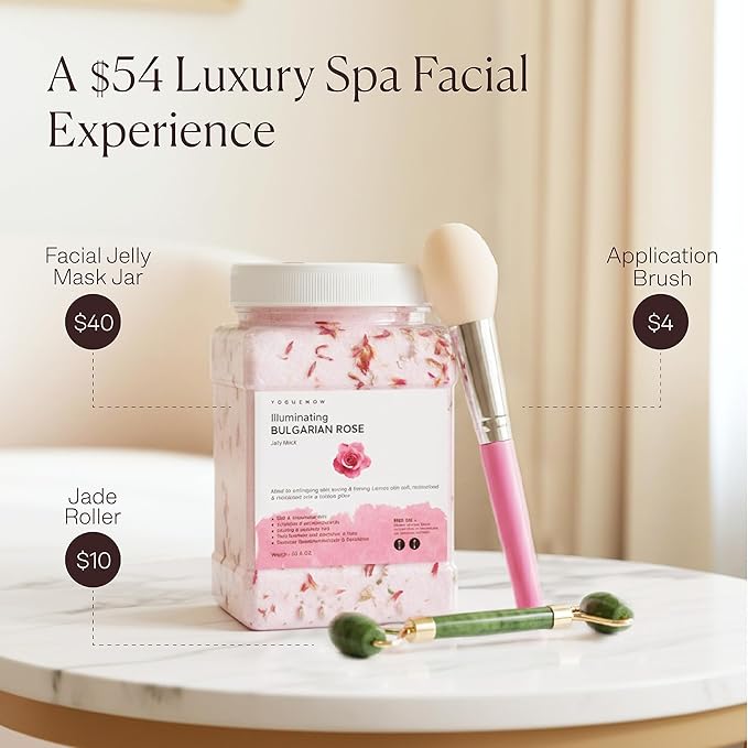Jelly Face Mask for Facials - Bulgarian Rose Hydrating & Brightening Jelly Mask with Free Jade Roller & Spatula | Professional Hydrojelly Masks | Vajacial | 23 Oz | International Womens Day Gifts