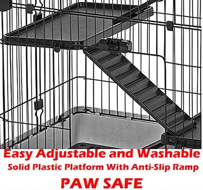 Large 5-Tiers Deluxe in/Outdoor Chinchilla Ferret Squirrel Hedgehog Kitten Rabbit Bunny Hutch House Critter Habitat Mesh Floor Easy Clean 2-Inch Deep Pull Out Tray with Rolling Casters