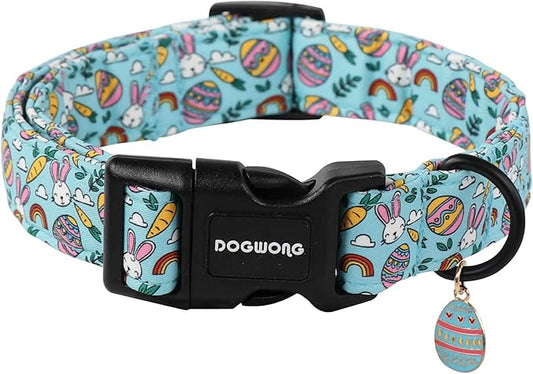 DOGWONG Easter Dog Collar- Cute Blue Babbit Egg Dog Collars Adjustable Designer Easter Day Puppy Heart Dog Collar for Small Medium Large Dogs XL