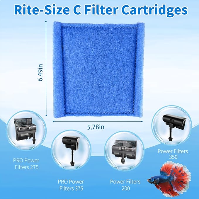6 Pack Aquarium Filter Cartridges Replacement Filter Pad Compatible with Rite-Size C – Fits Marineland Penguin PRO 275/375 & Penguin 200/350 Power Filters