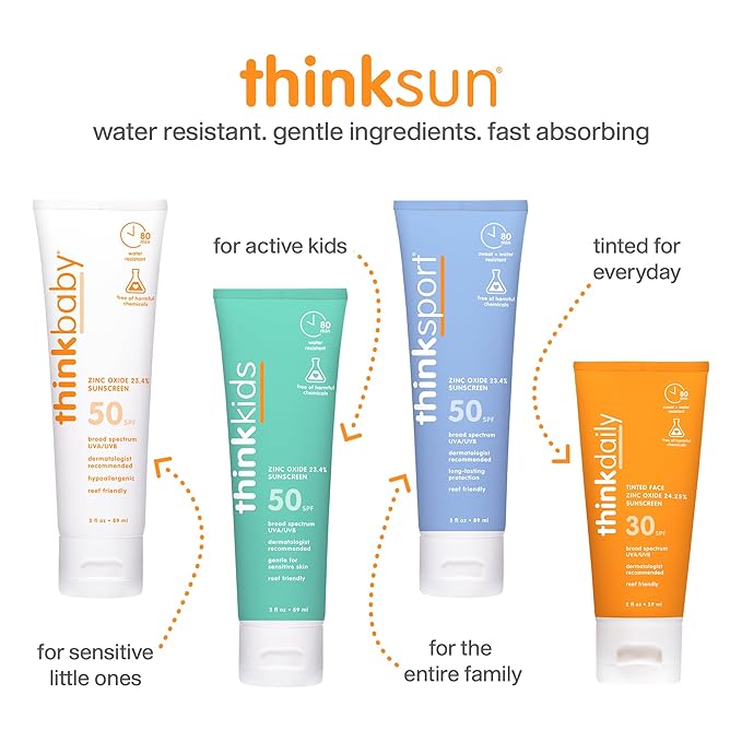 Thinksport SPF 50+ Mineral Sunscreen with Zinc Oxide, 6 Fl Oz – Safe, Natural Sunscreen Lotion for Sports & Active Use, Water Resistant Reef Safe, Broad Spectrum UVA/UVB Sun Screen for Sun Protection