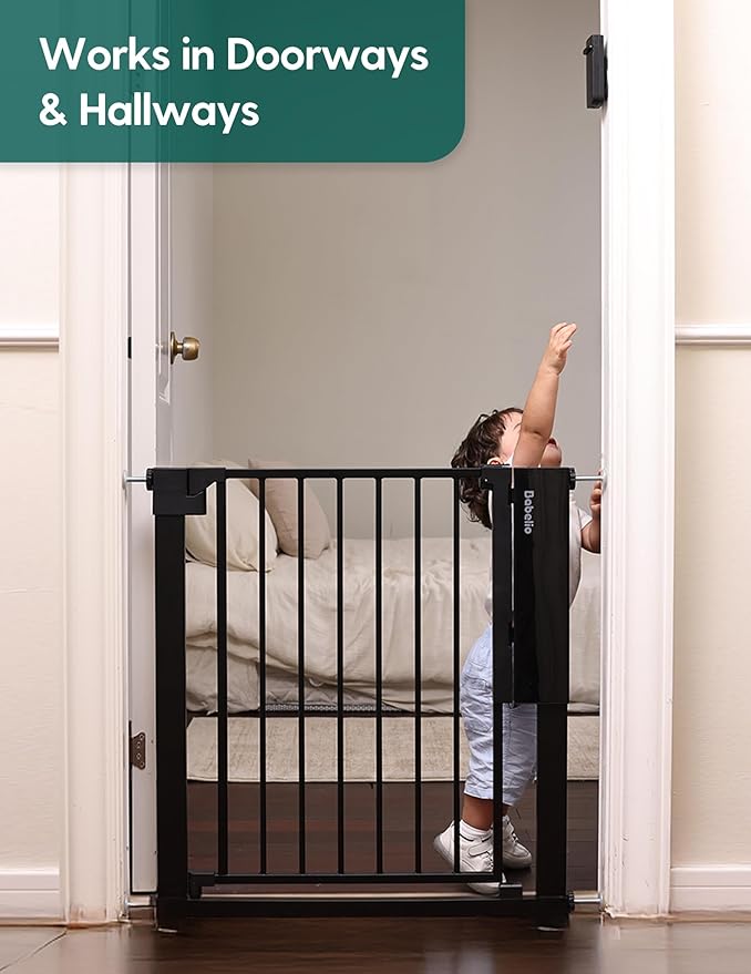 Babelio Smart Infrared Sensor Baby Gate for Doorways and Stairs, 30.3-47.2" W Auto Close Dog/Puppy Gate, Pressure Mounted, No Drilling, Safety Gate Door for Child and Pets (Black, 30.3-47.2" W, 30" H)