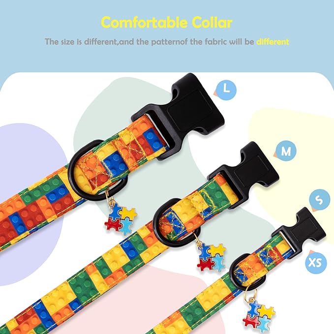 Faygarsle Dog Collar for Small Medium Large Dogs Colorful Puppy Collars for Female Dogs Toy Building Blocks Patterned Pet Collars for Summer Spring Wedding Puppy Girl Dog Collar S
