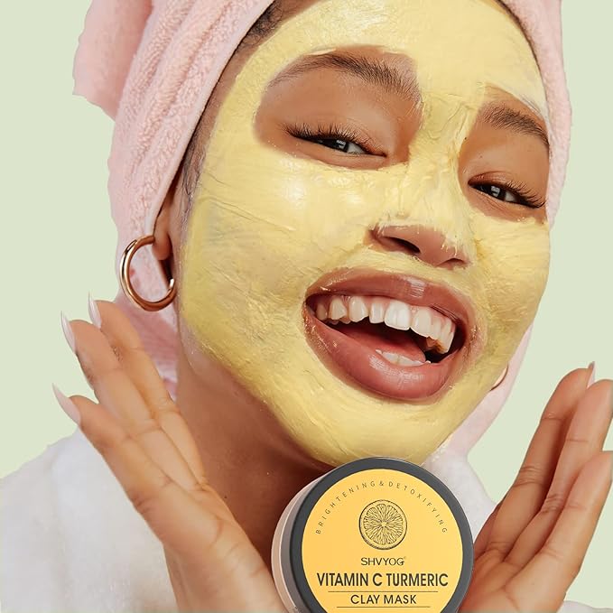 SHVYOG 4Pcs Face Mask Set - Turmeric Clay Mask, Vitamin C, Green Tea, Rose, Dead Sea Mud Mask, Skin Care Mask for Deep Cleansing, Refining Pores, Valentine's Day Gifts for Women- 240g