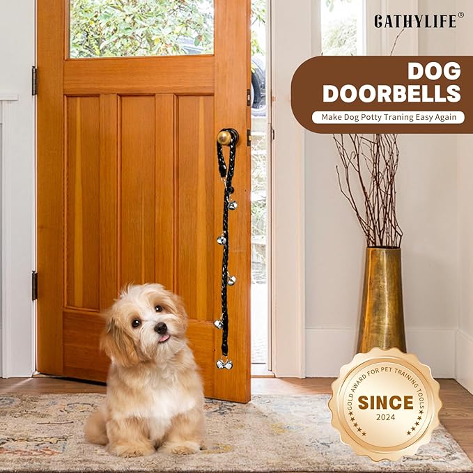 Dog Doorbells for Potty Training, Poly Urethane Puppy Door Bells, Hand-woven Dog Bells for Dog Training, Extra Loud Bells for Door Knob, Ring to Go Outside Doggie Pet Supplies. (Black twist)