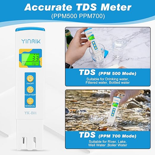 TDS Meter for Drinking Water, Water PPM Meter, EC TDS Tester for RO/RI System, Tap Water, Filtered Water, YINMIK Water Quality Tester with 6 Modes: PPM 500, PPM 700, μS/cm, mS/cm, Temp(℃/℉)