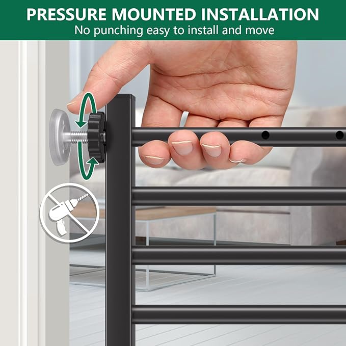 Malier Indoor Dog Gate with Door, 26-41" Extra Wide Full Metal Pet Gate Short Dog Gate for Stairs, Pressure Mount 24'' Tall Small Puppy Gate, Easy Step Over Low Gate for Doorways