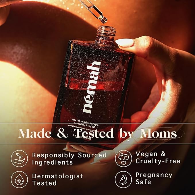 Nemah Belly Oil For Pregnant Women, Stretch Mark Oil, Quick Drying Non-Greasy With Jojoba Coconut Hemisqualane Blend, Pregnancy Stretch Mark Prevention, Pregnancy Essentials, Vegan, 3.4 Fl Oz