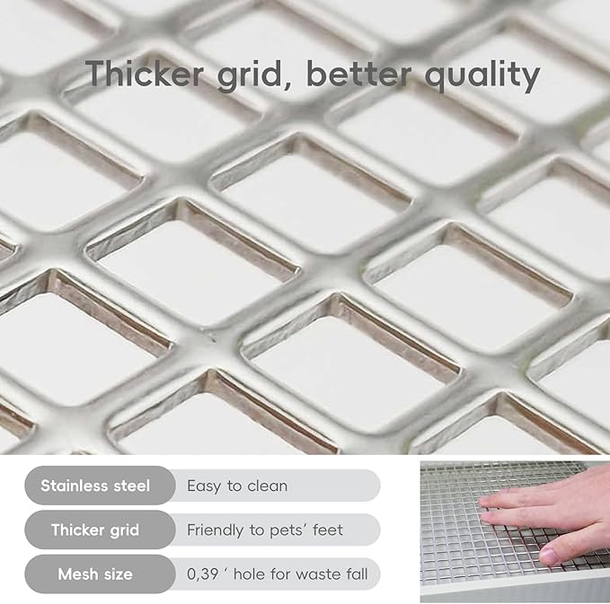 Large Rabbit Litter Box with Widened Stainless Steel Grid, Easy to Clean Guinea Pig Bunny Litter Box for Guinea Pigs Cages,High Back Wall for Small Animals（15×11.2×5.9 in