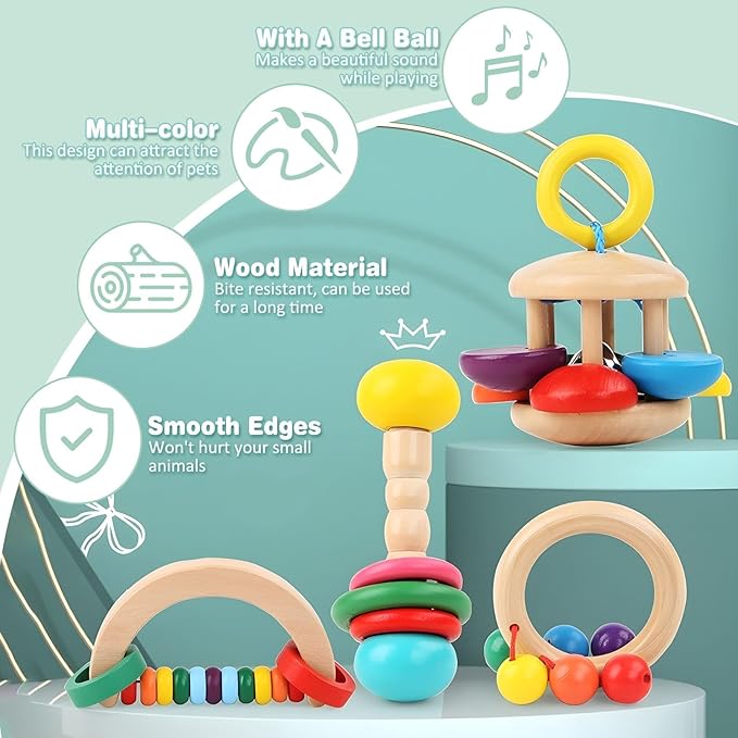 PINVNBY 4 PCS Wooden Bunny Toys Interactive Rabbit Toys Multi-Colored Guinea Pig Teeth Grinding Toy for Chinchillas Hamsters Rats and Small Animals Indoor Outdoor Playing