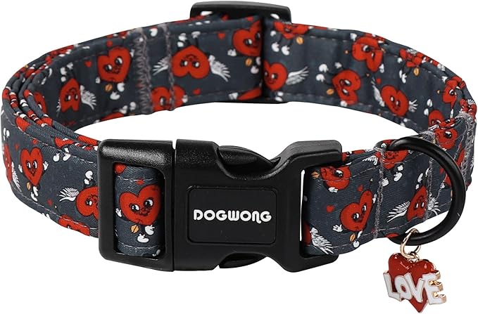 DOGWONG Valentine's Day Dog Collar, Cute Heart Dog Collars, Adjustable Valentine Red Heart Pet Collars Design Dog Collar with Quick Release Buckle for Puppy Girl Boy Female Dogs